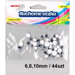 Ruchome oczka 6,8,10mm / 44szt / samoprzylepne Brewis R014 / rzęsy